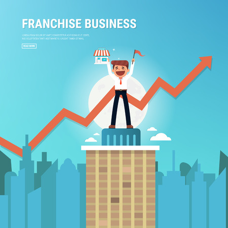 Businessman want to expand his business, Franchise Concept. vector. flat design, success concept.のイラスト素材