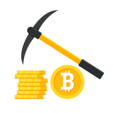 Bitcoin mining concept with pickaxe and coinのイラスト素材