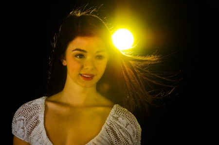 Basking in the yellow light の写真素材