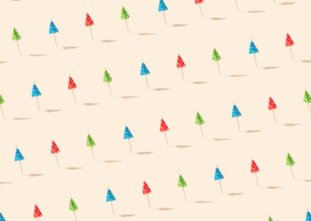 Pattern made with colorful sun umbrellas with sunny day shadows on bright beige background. Minimal...