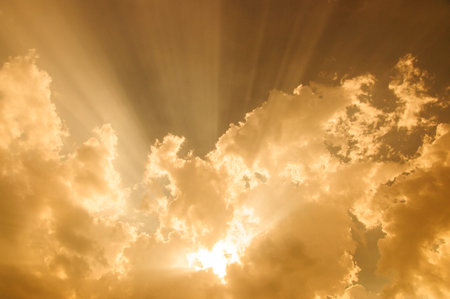 cloudscape in sunset with sunrays