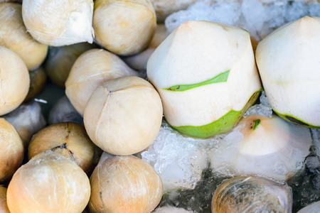 Coconut peeled skin in market ,Thailandの写真素材