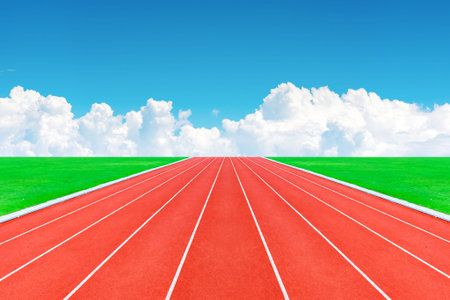 running track in blue sky and clouds