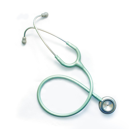 old stethoscope isolated on whiteの写真素材