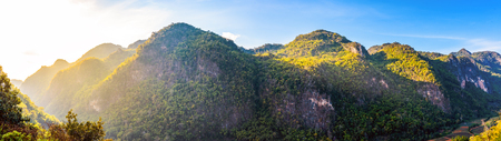Panorama of high mountains peaks at sunset at Doi Ang Kang , Chiang mai , Thailandの写真素材