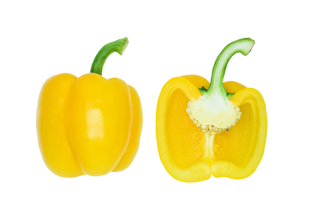 Half Yellow Sweet Bell Pepper (capsicum) isolated on white backgroundの写真素材