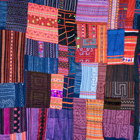 artistic variety shade tone colors ornaments patterns of thai silk , Chiang mai , Thailand