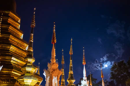 ancient buddhist pagoda in the moonlight , Chiang mai ,Thailandの写真素材