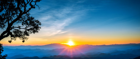 Majestic mountains landscape in sunset sky with clouds , Chiang mai , Thailand