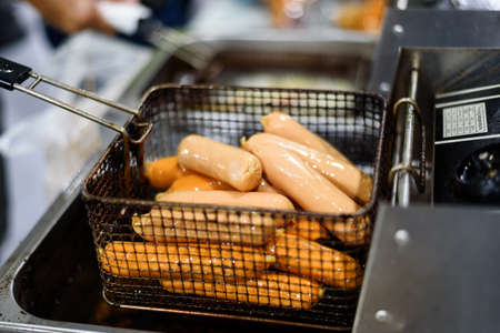 fried hot dog or sausagesの写真素材
