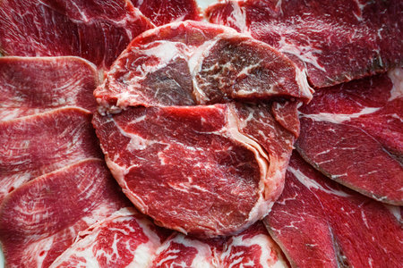 close up Raw beef fillet steaks with herbs and spicesの写真素材
