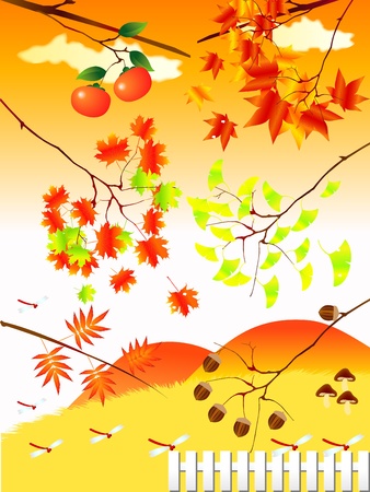 autumn landscape illustrationsのイラスト素材