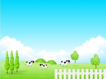 Highland cattle ranch backgroundのイラスト素材
