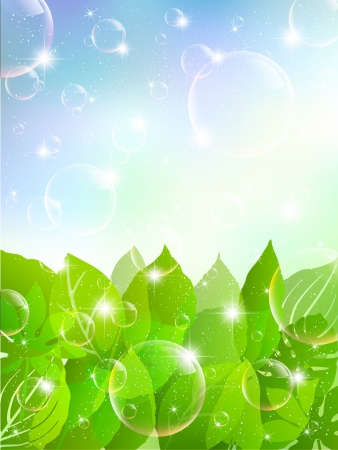 Bubbles background plant leavesのイラスト素材