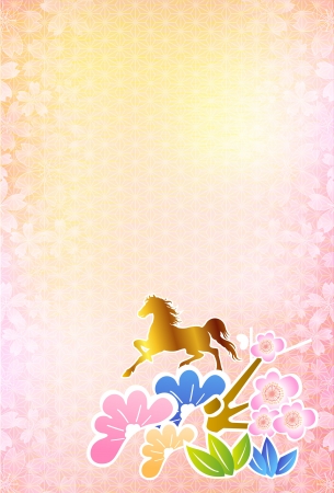 Horse Sakura New Year s card pine bamboo plumのイラスト素材