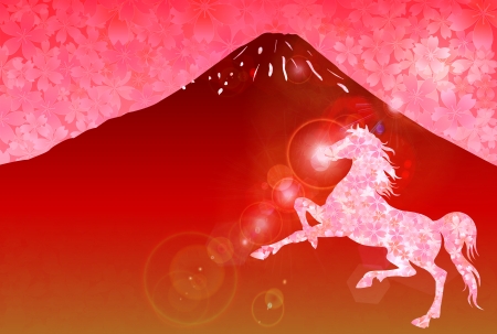 Horse Fuji New Year s cardのイラスト素材