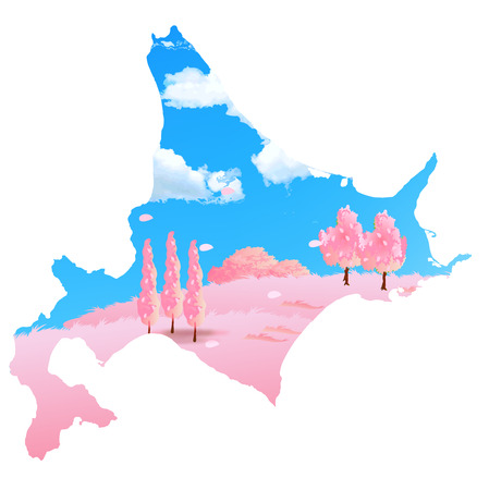 Hokkaido cherry tree mapのイラスト素材