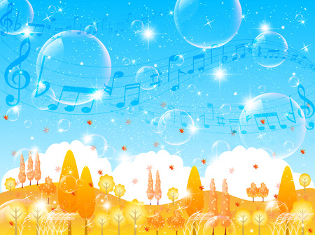 music Notes on maple backgroundのイラスト素材