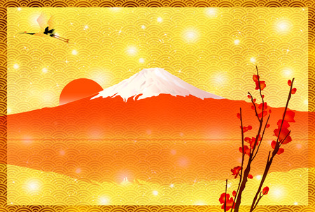 Fuji sunrise greeting cardsのイラスト素材