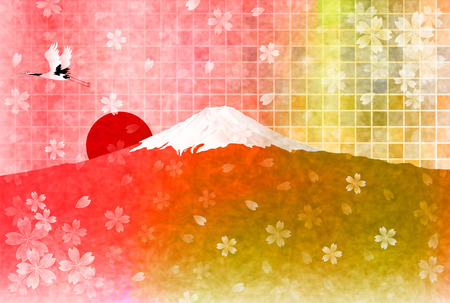 Fuji cherry greeting cardsのイラスト素材