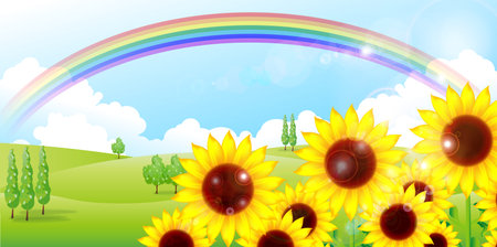 Sunflower rainbow backgroundのイラスト素材
