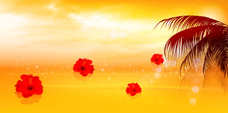 Hibiscus palm sunsetのイラスト素材