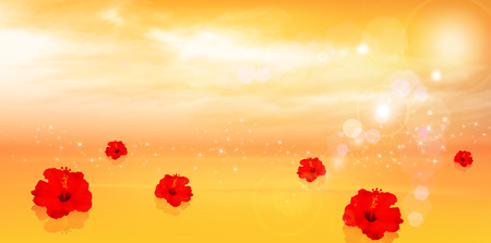 Hibiscus sunset seaのイラスト素材