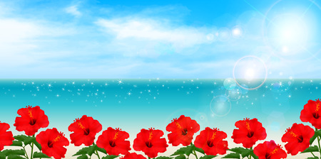 Hibiscus sea backgroundのイラスト素材