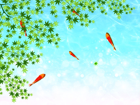Goldfish maple backgroundのイラスト素材