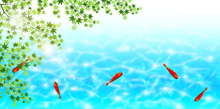 Goldfish maple backgroundのイラスト素材