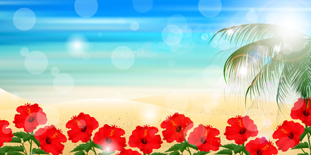 Hibiscus sea backgroundのイラスト素材