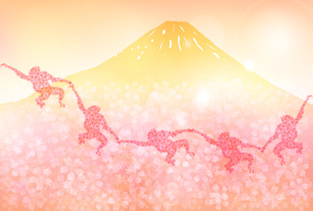 Monkey Fuji New Year's cardのイラスト素材