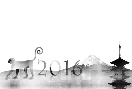 Monkey Fuji New Year's cardのイラスト素材