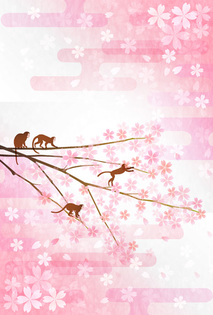 Monkey cherry greeting cardsのイラスト素材