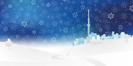 Snow Tokyo backgroundのイラスト素材