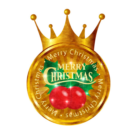Christmas holly crown medalのイラスト素材