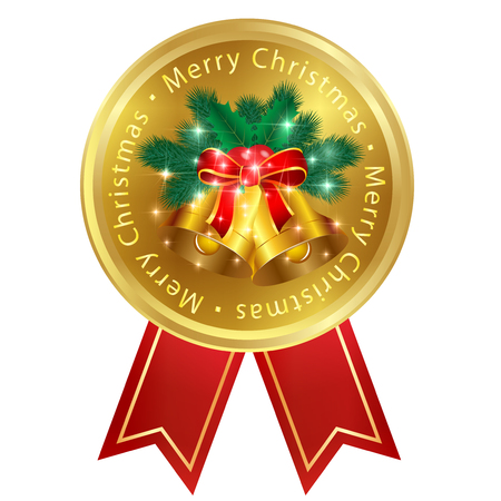 Christmas bell fir trees medalのイラスト素材