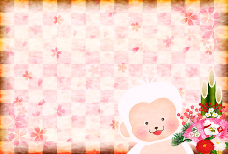 Monkey greeting cards background kadomatsuのイラスト素材
