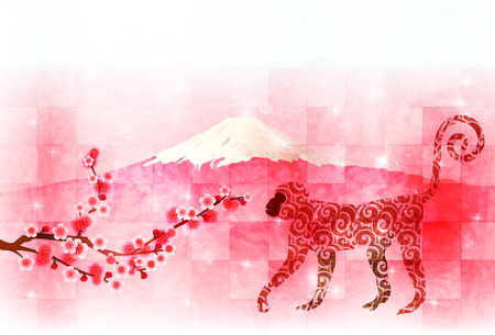 Monkey Fuji New Year's card backgroundのイラスト素材