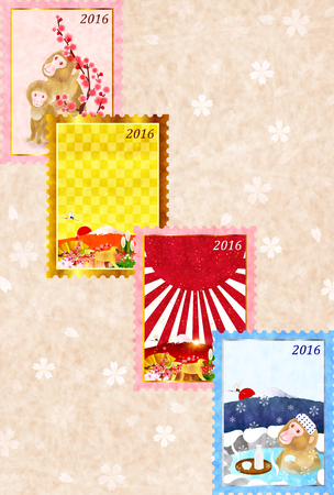 Monkey cherry tree New Year\'s cardのイラスト素材