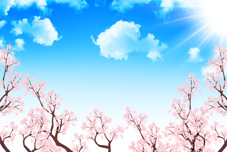 Spring sky cherry backgroundのイラスト素材