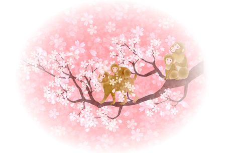 Monkey greeting cards cherry backgroundのイラスト素材