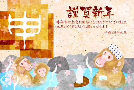 Monkey Hot Springs New Year's card backgroundのイラスト素材
