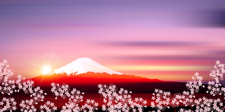 Fuji cherry tree sunrise backgroundのイラスト素材