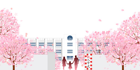 Cherry school spring backgroundのイラスト素材