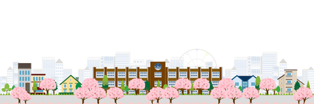Cherry school spring backgroundのイラスト素材