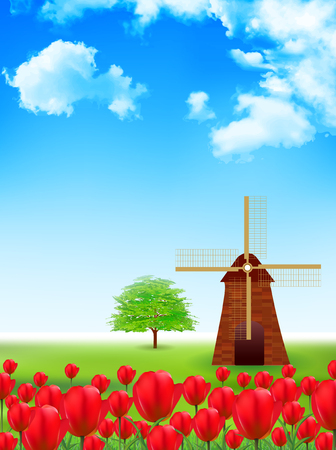 Tulip flower landscape backgroundのイラスト素材