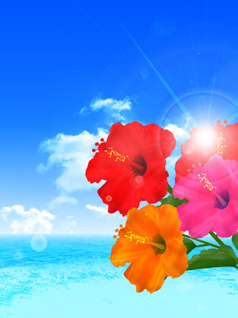 Hibiscus sea landscape backgroundのイラスト素材