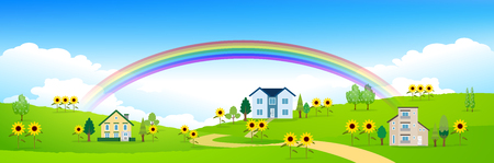 Sunflower summer landscape backgroundのイラスト素材