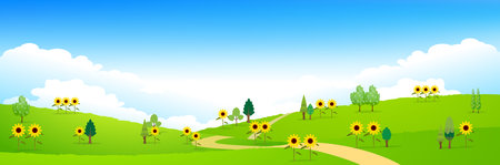 Sunflower summer landscape backgroundのイラスト素材